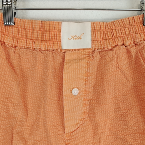 Kith Orange Seersucker Elastic Waist Shorts XS Logo Cotton Summer Streetwear - Picture 6 of 11